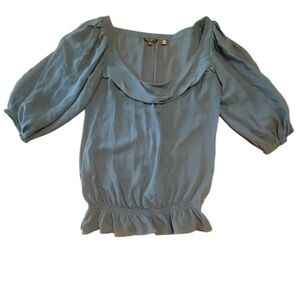 Ted Baker Dusty Blue Puff-Sleeve Silk Blouse Size 2/Small